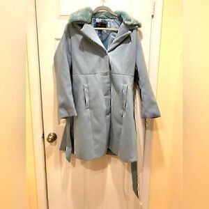 CLEARANCE Colleen Lopez Blush Blue  Belted Coat, sz L, Women's. 